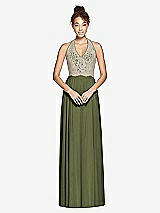 Front View Thumbnail - Olive Green & Cameo Studio Design Collection 4512 Full Length Halter Top Bridesmaid Dress