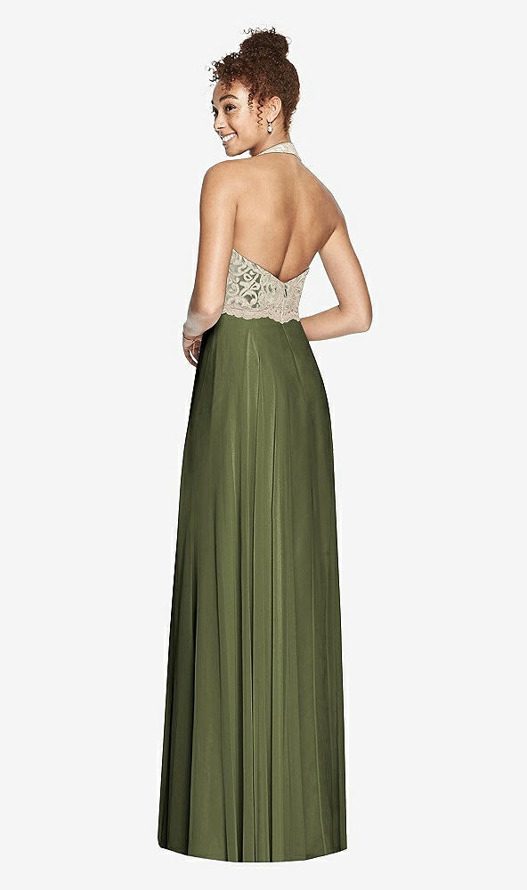 Back View - Olive Green & Cameo Studio Design Collection 4512 Full Length Halter Top Bridesmaid Dress