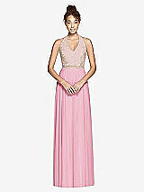 Front View Thumbnail - Peony Pink & Cameo Studio Design Collection 4512 Full Length Halter Top Bridesmaid Dress
