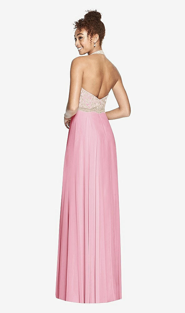 Back View - Peony Pink & Cameo Studio Design Collection 4512 Full Length Halter Top Bridesmaid Dress