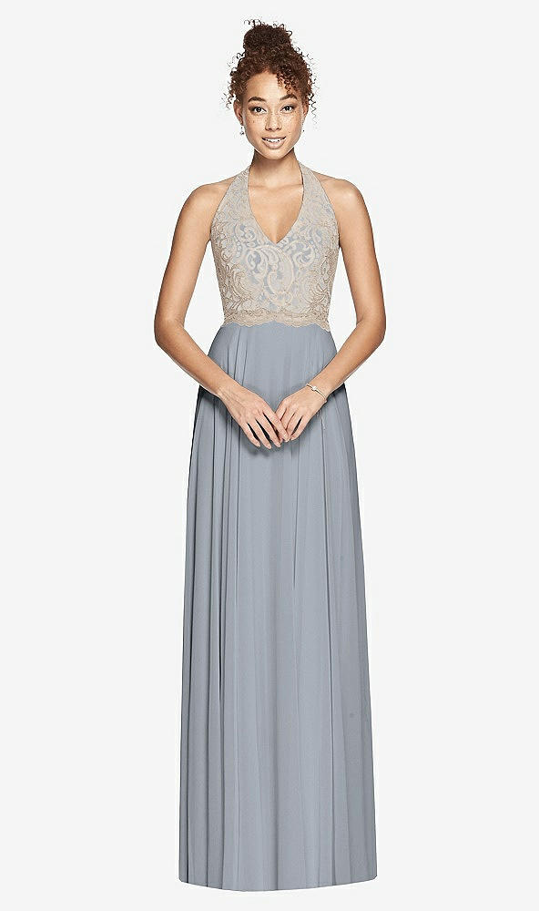 Front View - Platinum & Cameo Studio Design Collection 4512 Full Length Halter Top Bridesmaid Dress