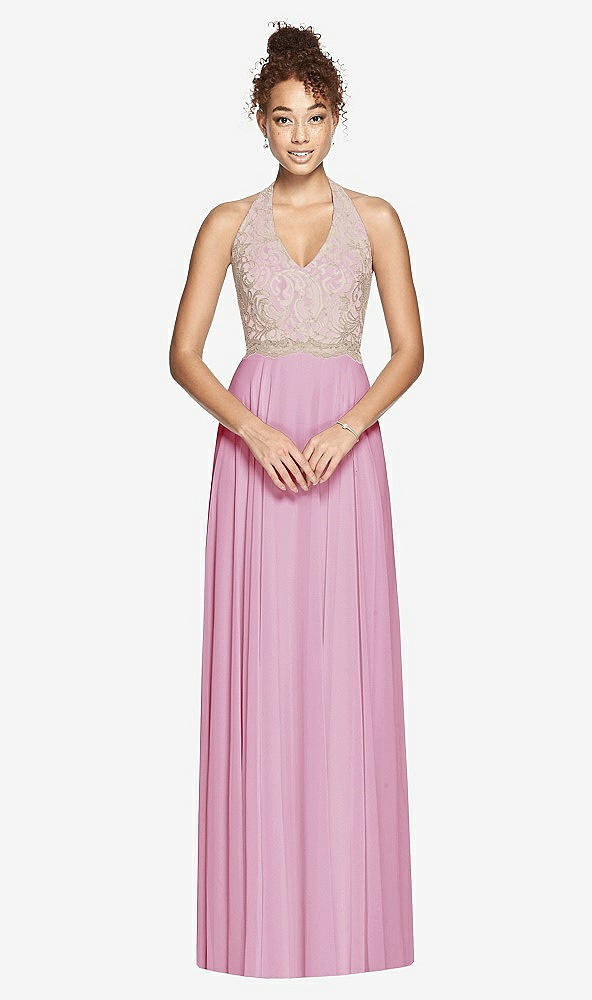 Front View - Powder Pink & Cameo Studio Design Collection 4512 Full Length Halter Top Bridesmaid Dress