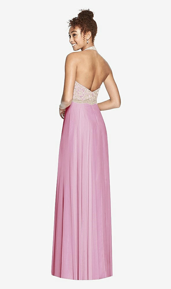 Back View - Powder Pink & Cameo Studio Design Collection 4512 Full Length Halter Top Bridesmaid Dress