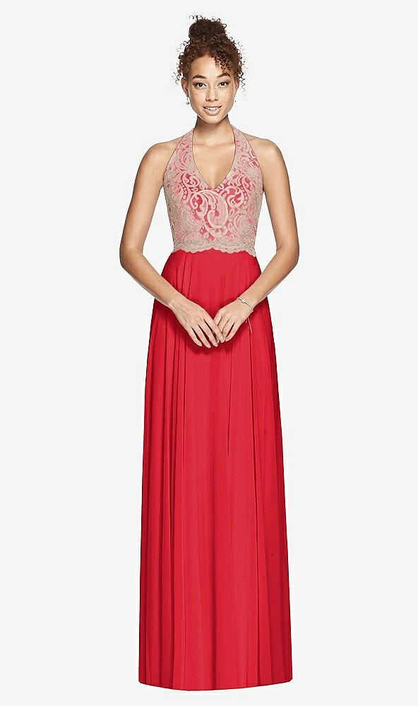 Front View - Parisian Red & Cameo Studio Design Collection 4512 Full Length Halter Top Bridesmaid Dress