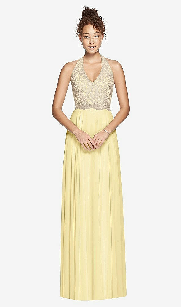 Front View - Pale Yellow & Cameo Studio Design Collection 4512 Full Length Halter Top Bridesmaid Dress