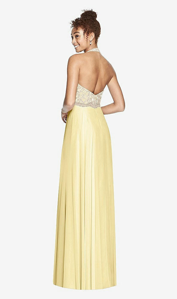 Back View - Pale Yellow & Cameo Studio Design Collection 4512 Full Length Halter Top Bridesmaid Dress
