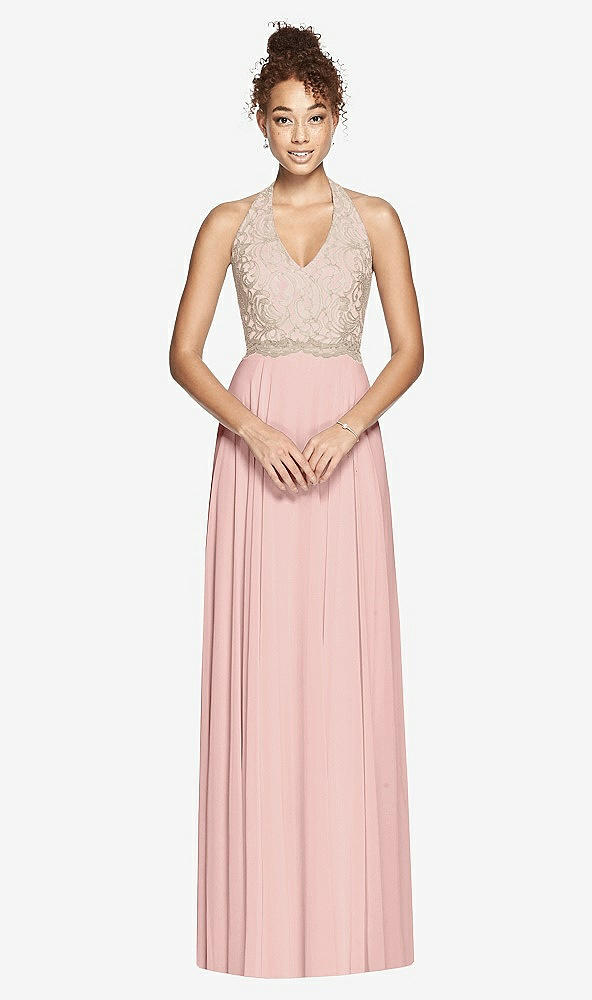 Front View - Rose - PANTONE Rose Quartz & Cameo Studio Design Collection 4512 Full Length Halter Top Bridesmaid Dress
