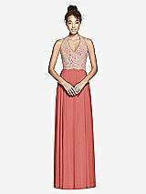 Front View Thumbnail - Coral Pink & Cameo Studio Design Collection 4512 Full Length Halter Top Bridesmaid Dress