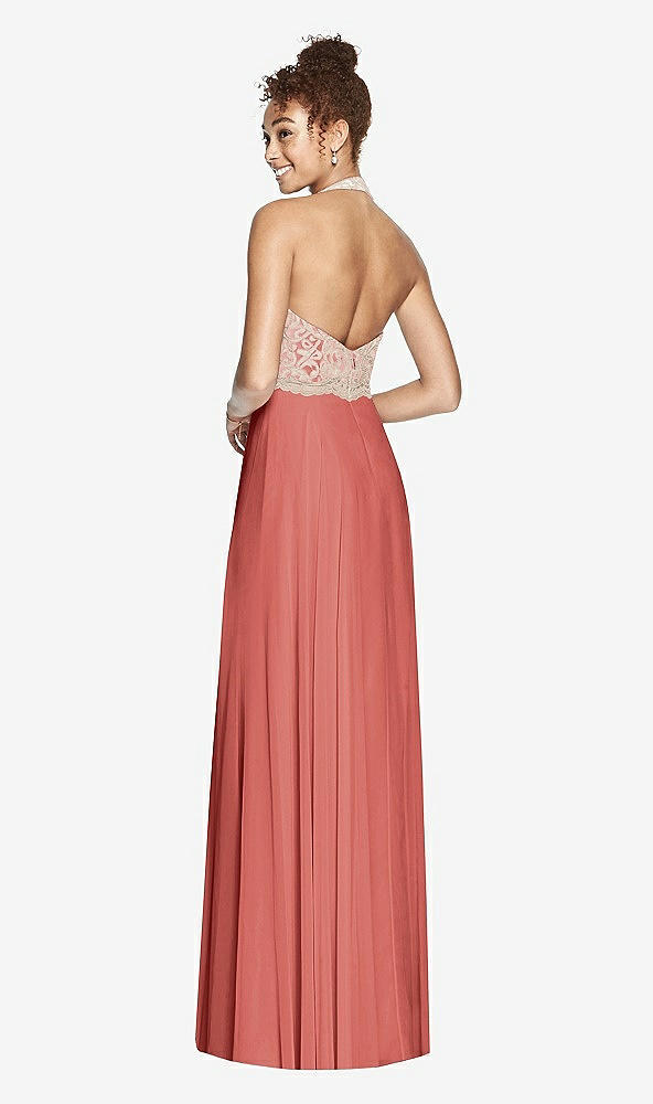Back View - Coral Pink & Cameo Studio Design Collection 4512 Full Length Halter Top Bridesmaid Dress