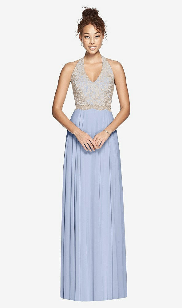 Front View - Sky Blue & Cameo Studio Design Collection 4512 Full Length Halter Top Bridesmaid Dress