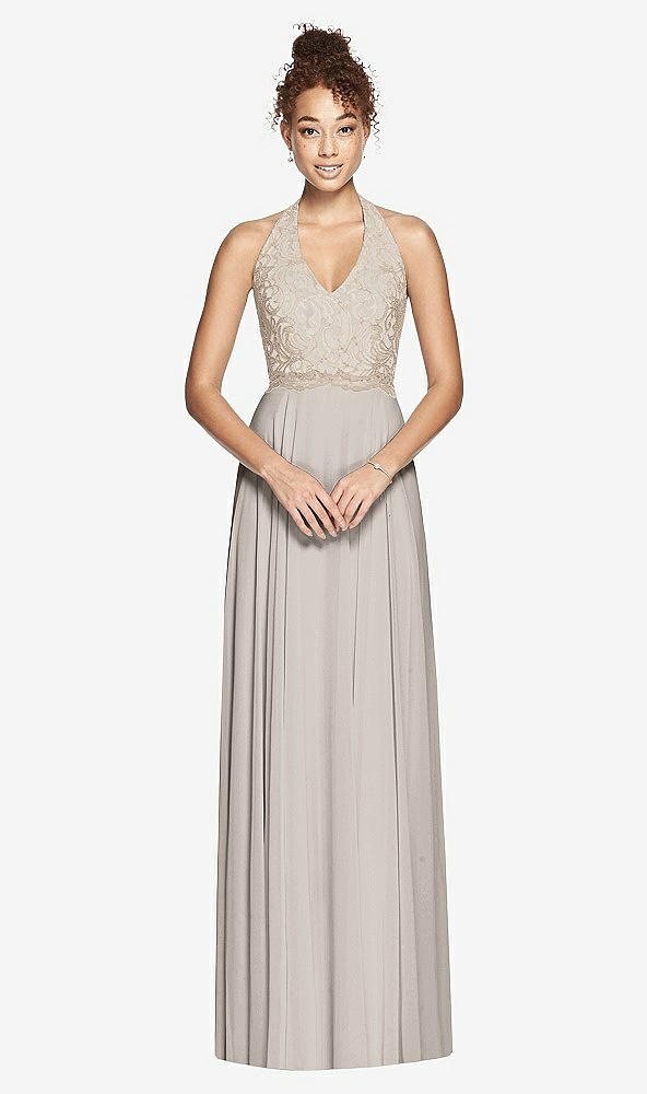 Front View - Taupe & Cameo Studio Design Collection 4512 Full Length Halter Top Bridesmaid Dress
