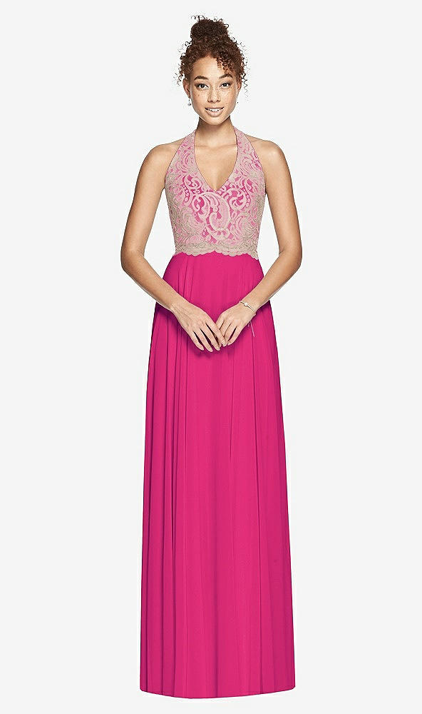 Front View - Think Pink & Cameo Studio Design Collection 4512 Full Length Halter Top Bridesmaid Dress
