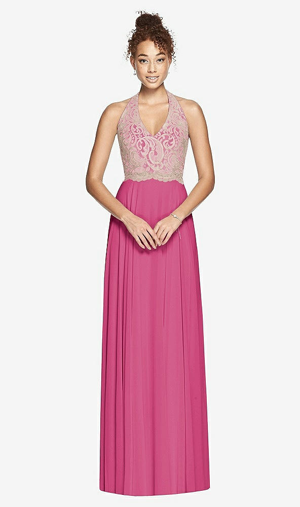Front View - Tea Rose & Cameo Studio Design Collection 4512 Full Length Halter Top Bridesmaid Dress