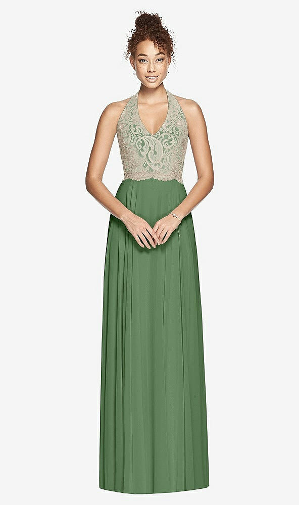 Front View - Vineyard Green & Cameo Studio Design Collection 4512 Full Length Halter Top Bridesmaid Dress
