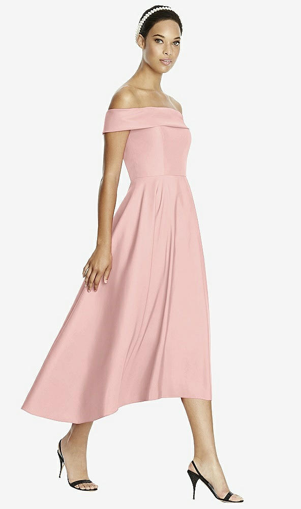 Front View - Rose - PANTONE Rose Quartz Studio Design 4513 Midi Off-the-Shoulder Bridesmaid Dress