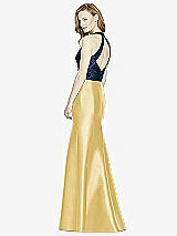 Rear View Thumbnail - Maize & Midnight Navy Studio Design Collection 4514 Full Length Halter V-Neck Bridesmaid Dress