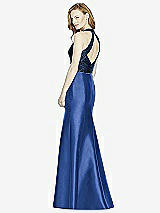 Rear View Thumbnail - Classic Blue & Midnight Navy Studio Design Collection 4514 Full Length Halter V-Neck Bridesmaid Dress