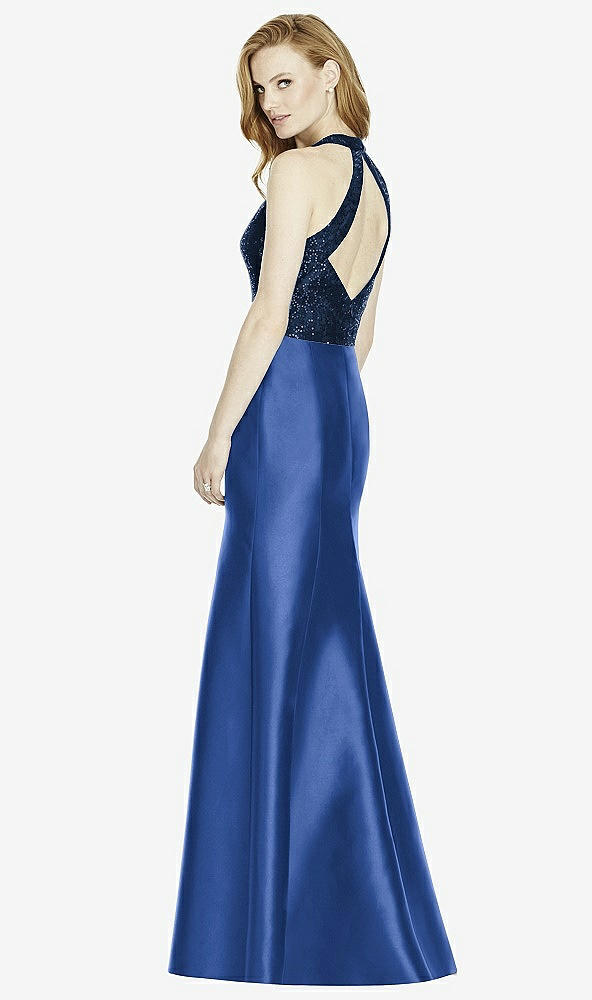 Back View - Classic Blue & Midnight Navy Studio Design Collection 4514 Full Length Halter V-Neck Bridesmaid Dress