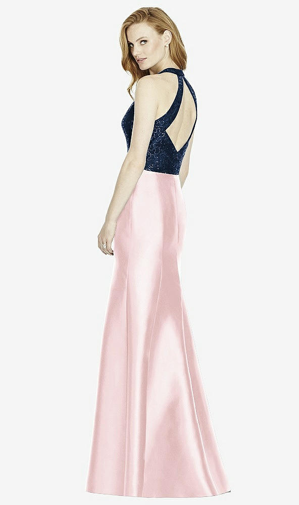 Back View - Ballet Pink & Midnight Navy Studio Design Collection 4514 Full Length Halter V-Neck Bridesmaid Dress
