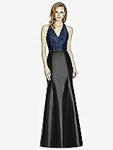 Front View Thumbnail - Black & Midnight Navy Studio Design Collection 4514 Full Length Halter V-Neck Bridesmaid Dress