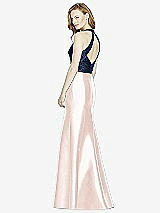 Rear View Thumbnail - Blush & Midnight Navy Studio Design Collection 4514 Full Length Halter V-Neck Bridesmaid Dress