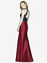Rear View Thumbnail - Burgundy & Midnight Navy Studio Design Collection 4514 Full Length Halter V-Neck Bridesmaid Dress