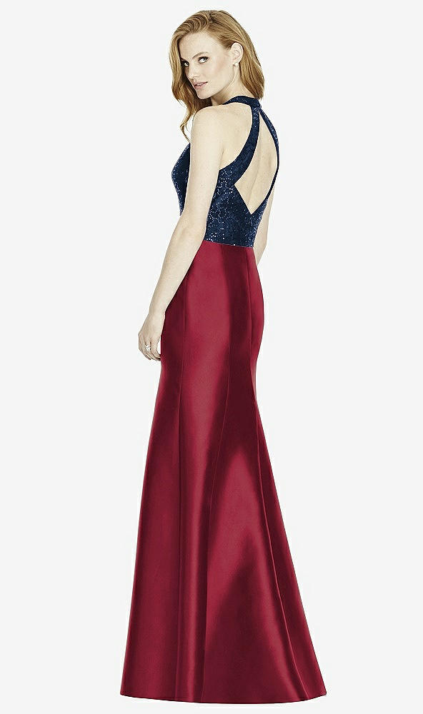 Back View - Burgundy & Midnight Navy Studio Design Collection 4514 Full Length Halter V-Neck Bridesmaid Dress