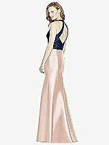 Rear View Thumbnail - Cameo & Midnight Navy Studio Design Collection 4514 Full Length Halter V-Neck Bridesmaid Dress