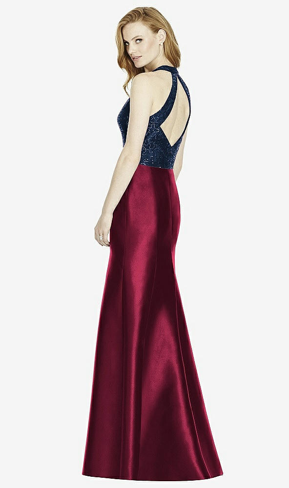 Back View - Cabernet & Midnight Navy Studio Design Collection 4514 Full Length Halter V-Neck Bridesmaid Dress