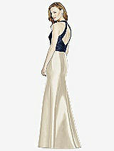 Rear View Thumbnail - Champagne & Midnight Navy Studio Design Collection 4514 Full Length Halter V-Neck Bridesmaid Dress