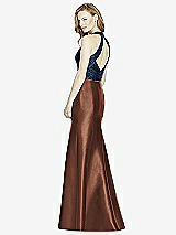 Rear View Thumbnail - Cognac & Midnight Navy Studio Design Collection 4514 Full Length Halter V-Neck Bridesmaid Dress