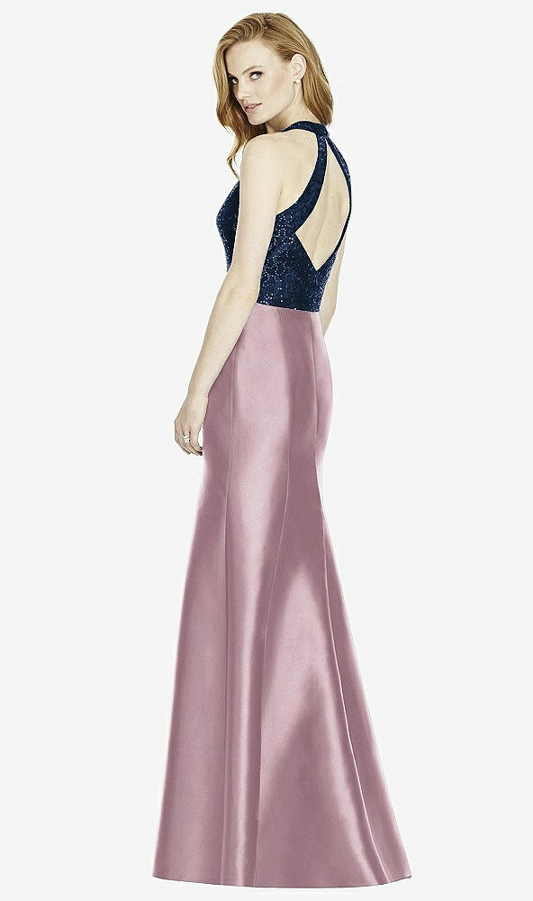 Back View - Dusty Rose & Midnight Navy Studio Design Collection 4514 Full Length Halter V-Neck Bridesmaid Dress