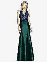 Front View Thumbnail - Evergreen & Midnight Navy Studio Design Collection 4514 Full Length Halter V-Neck Bridesmaid Dress