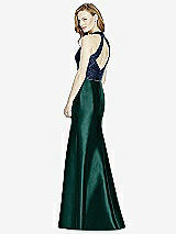 Rear View Thumbnail - Evergreen & Midnight Navy Studio Design Collection 4514 Full Length Halter V-Neck Bridesmaid Dress