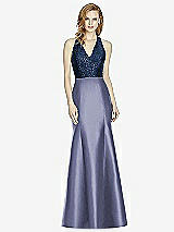 Front View Thumbnail - French Blue & Midnight Navy Studio Design Collection 4514 Full Length Halter V-Neck Bridesmaid Dress