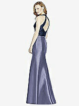 Rear View Thumbnail - French Blue & Midnight Navy Studio Design Collection 4514 Full Length Halter V-Neck Bridesmaid Dress