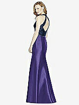 Rear View Thumbnail - Grape & Midnight Navy Studio Design Collection 4514 Full Length Halter V-Neck Bridesmaid Dress