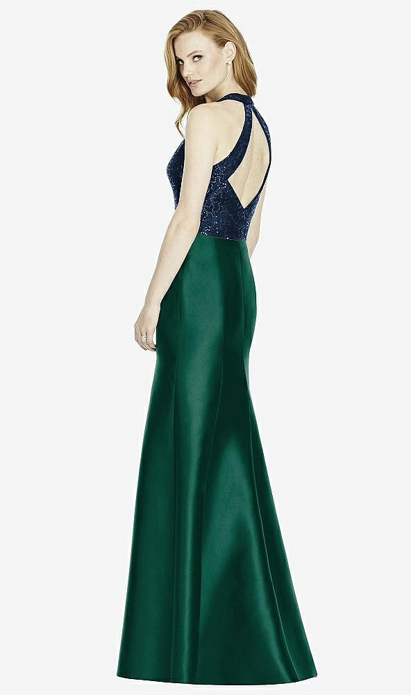 Back View - Hunter Green & Midnight Navy Studio Design Collection 4514 Full Length Halter V-Neck Bridesmaid Dress
