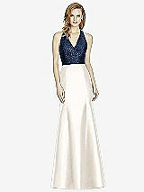 Front View Thumbnail - Ivory & Midnight Navy Studio Design Collection 4514 Full Length Halter V-Neck Bridesmaid Dress
