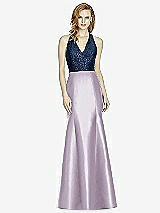 Front View Thumbnail - Lilac Haze & Midnight Navy Studio Design Collection 4514 Full Length Halter V-Neck Bridesmaid Dress