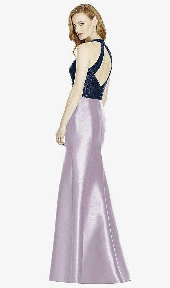 Back View - Lilac Haze & Midnight Navy Studio Design Collection 4514 Full Length Halter V-Neck Bridesmaid Dress