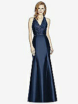 Front View Thumbnail - Midnight Navy & Midnight Navy Studio Design Collection 4514 Full Length Halter V-Neck Bridesmaid Dress