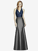 Front View Thumbnail - Pewter & Midnight Navy Studio Design Collection 4514 Full Length Halter V-Neck Bridesmaid Dress