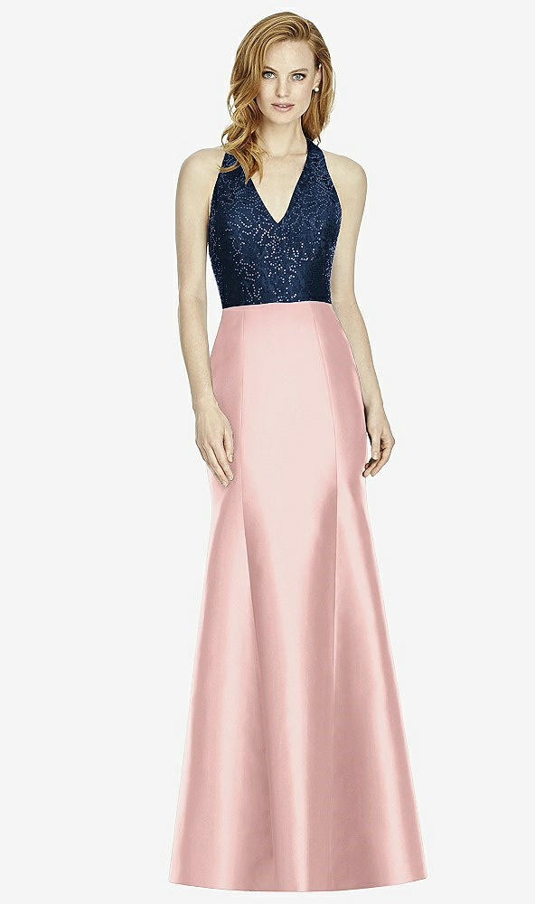 Front View - Rose - PANTONE Rose Quartz & Midnight Navy Studio Design Collection 4514 Full Length Halter V-Neck Bridesmaid Dress
