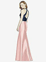 Rear View Thumbnail - Rose - PANTONE Rose Quartz & Midnight Navy Studio Design Collection 4514 Full Length Halter V-Neck Bridesmaid Dress