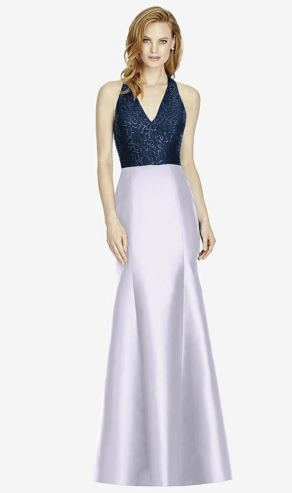 Front View - Silver Dove & Midnight Navy Studio Design Collection 4514 Full Length Halter V-Neck Bridesmaid Dress