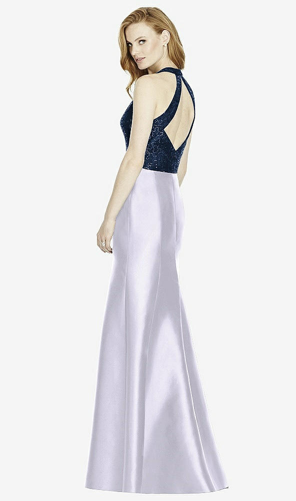 Back View - Silver Dove & Midnight Navy Studio Design Collection 4514 Full Length Halter V-Neck Bridesmaid Dress