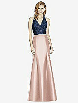 Front View Thumbnail - Toasted Sugar & Midnight Navy Studio Design Collection 4514 Full Length Halter V-Neck Bridesmaid Dress