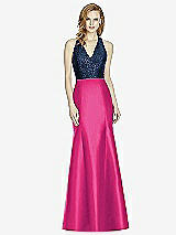 Front View Thumbnail - Think Pink & Midnight Navy Studio Design Collection 4514 Full Length Halter V-Neck Bridesmaid Dress