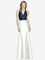Front View Thumbnail - White & Midnight Navy Studio Design Collection 4514 Full Length Halter V-Neck Bridesmaid Dress